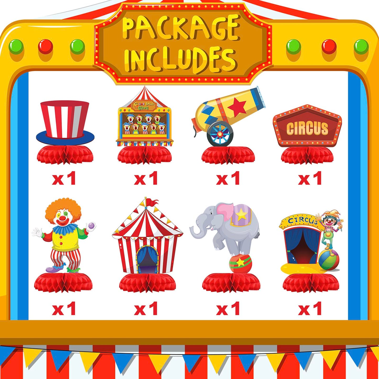 Hapibidesign Carnival Circus Party Decorations - Honeycomb Centerpieces For Circus Birthday Decor - Carnival Circus Table Decora