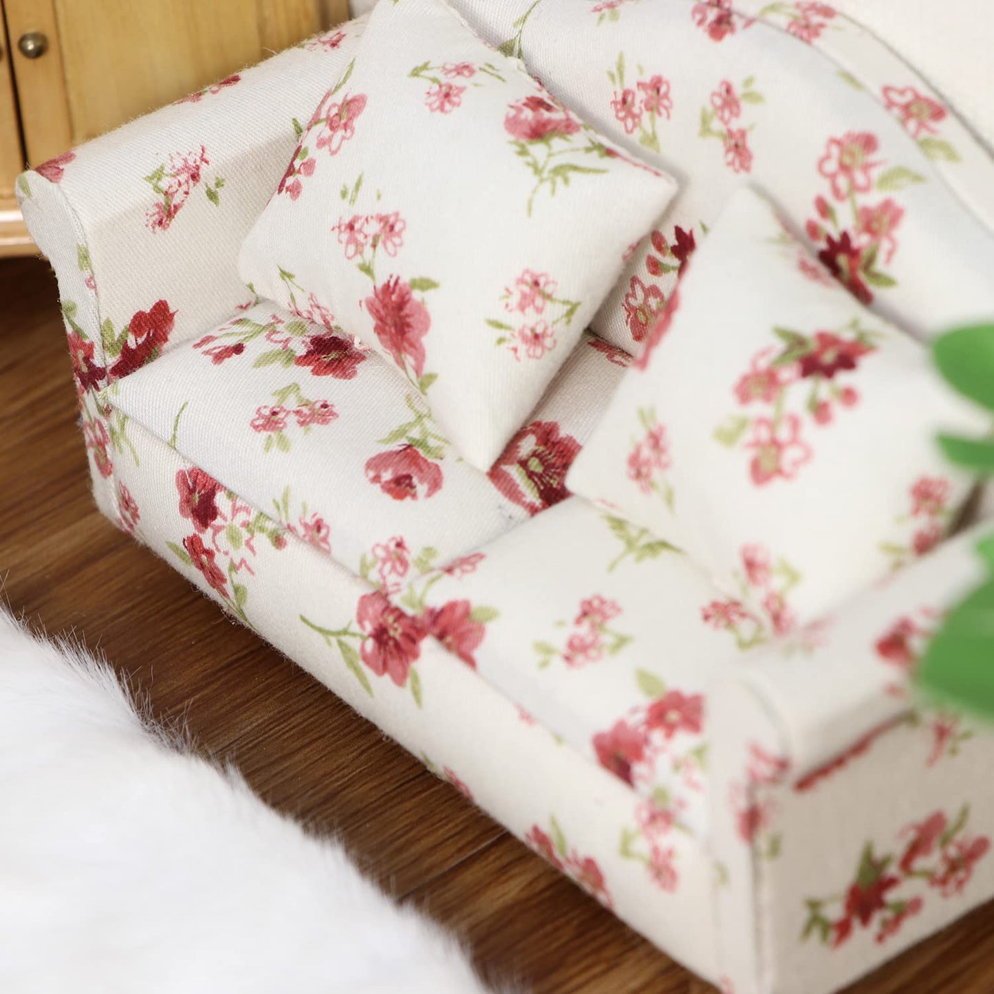 Dollhouse Couch Miniature Sofa With Pillows Dollhouse Living Room Funiture 1:12 Model 3 Pcs High Simulation Upholstered Armchair