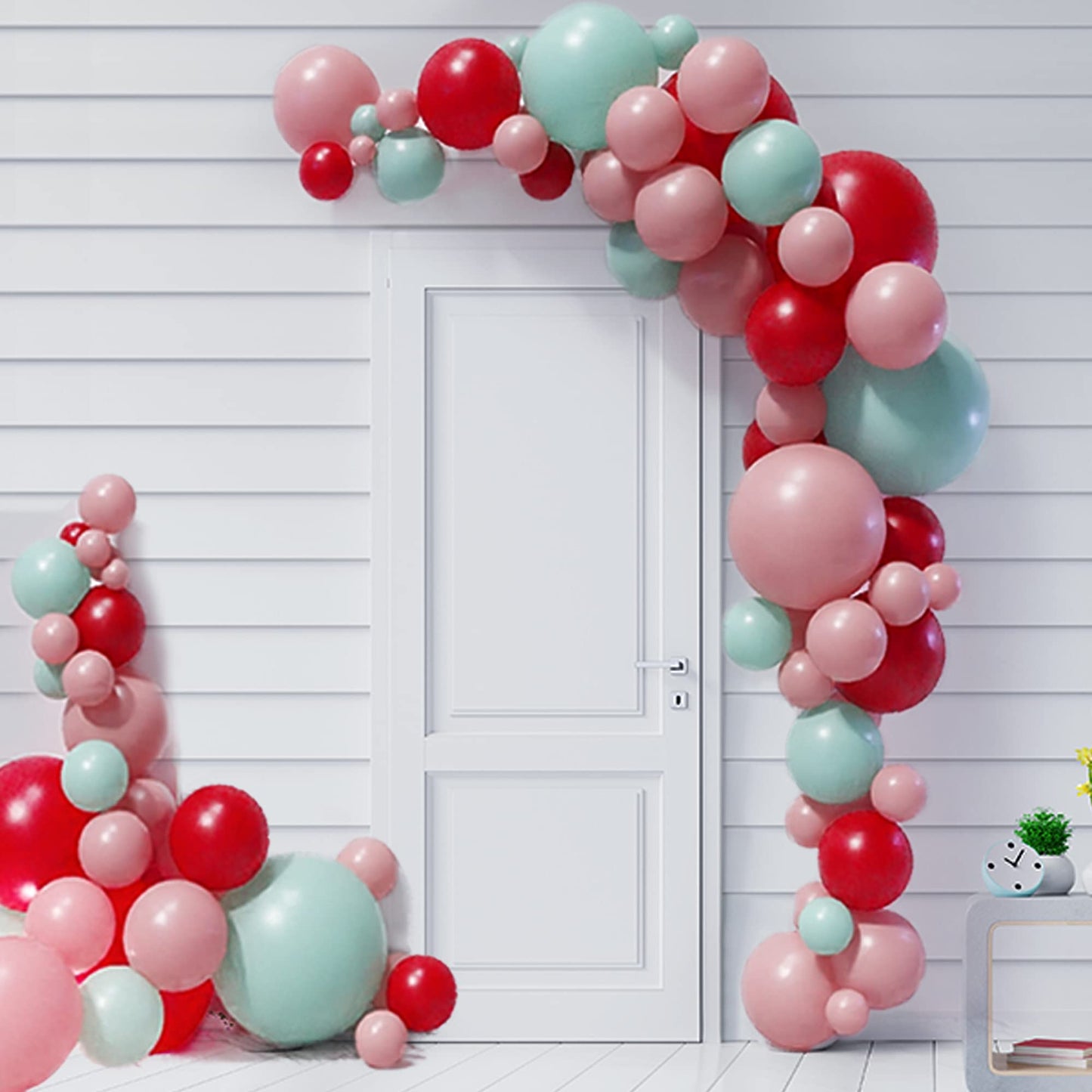 House Of Party Pink And Green Balloon Garland Kit 120 Pcs - Mint, Red And Pink Balloons Arch For Graduation, Wedding, Gender Rev