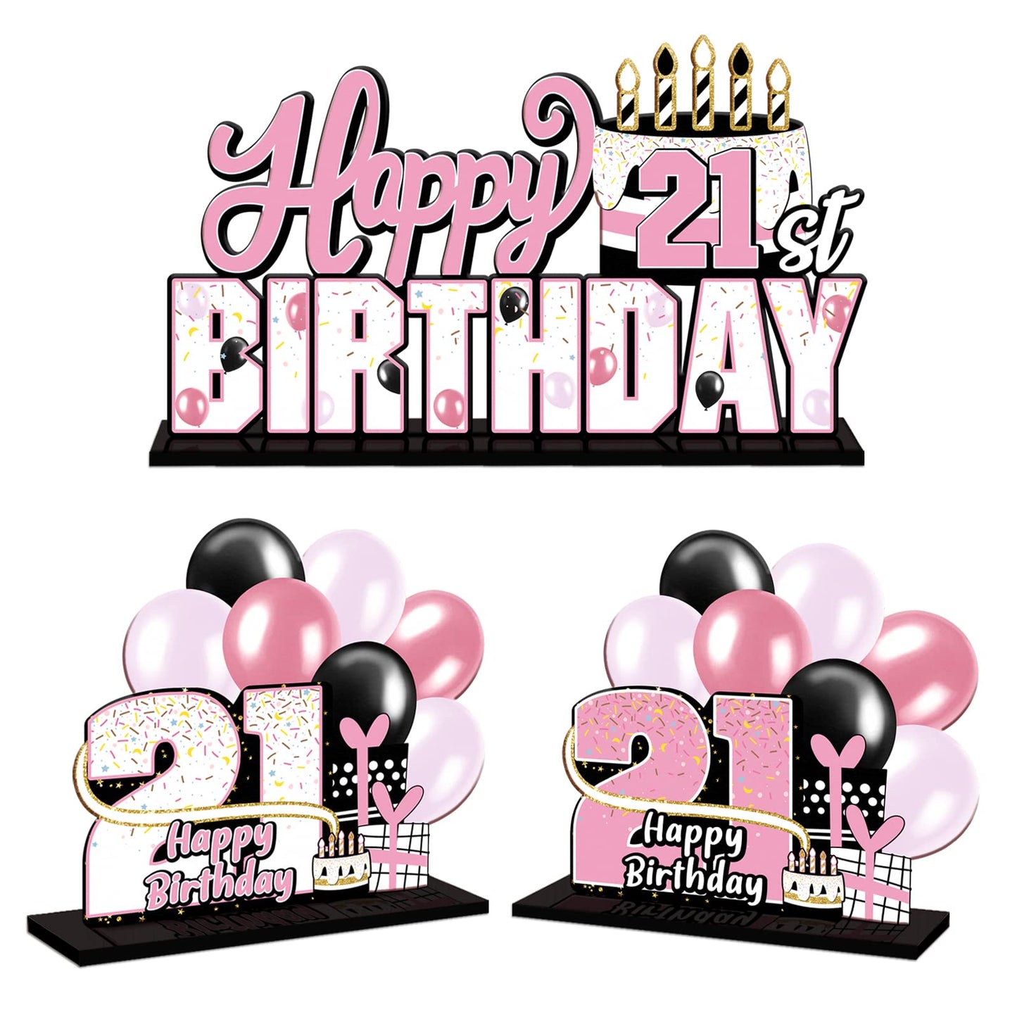 Lingteer Happy 21St Birthday Pink Acrylic Table Topper Centerpieces Set - Cheers To 21 Years Old Birthday 21St Bday Party Gift Decorations.