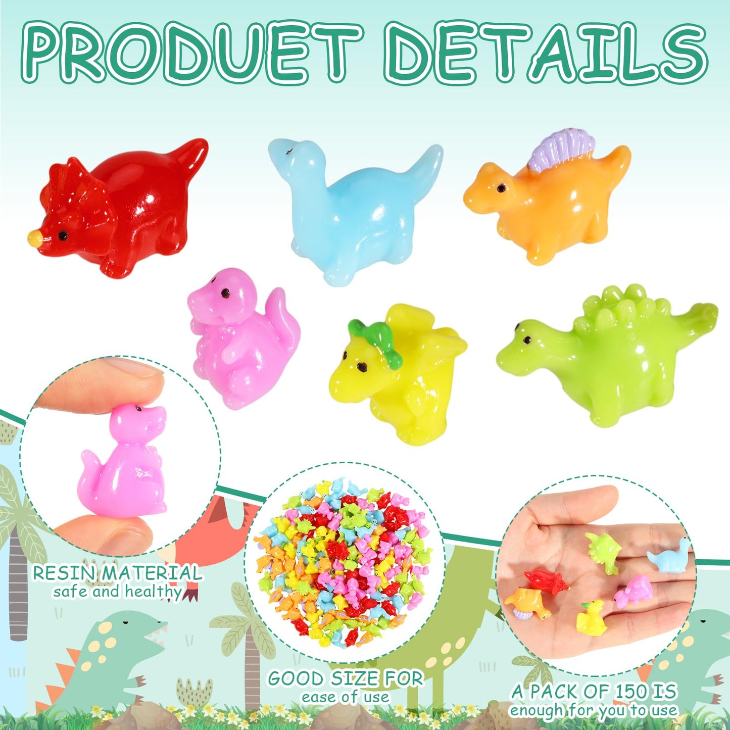 Poen 150 Pcs Mini Dinosaur Figures Resin Small Dinosaur Toys Garden Mini Dinosaurs Realistic Tiny Dinosaurs Miniature Dinosaur Figurines For Bag Cake Topper Birthday Party Favors (Cute)
