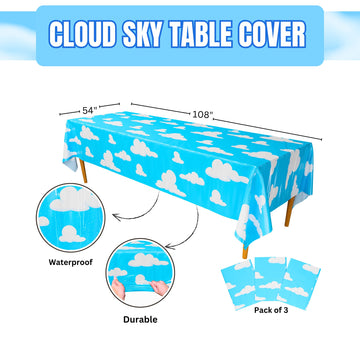 Blue Orchards Cloud Sky Table Cover (Pack Of 3) - 54'X108' Xl - Cloud Decorations, Cloud Backdrop, Sky Backdrop, Sky Table Cloth, Sky Birthday Party Supplies, Cloud Theme Birthday Party