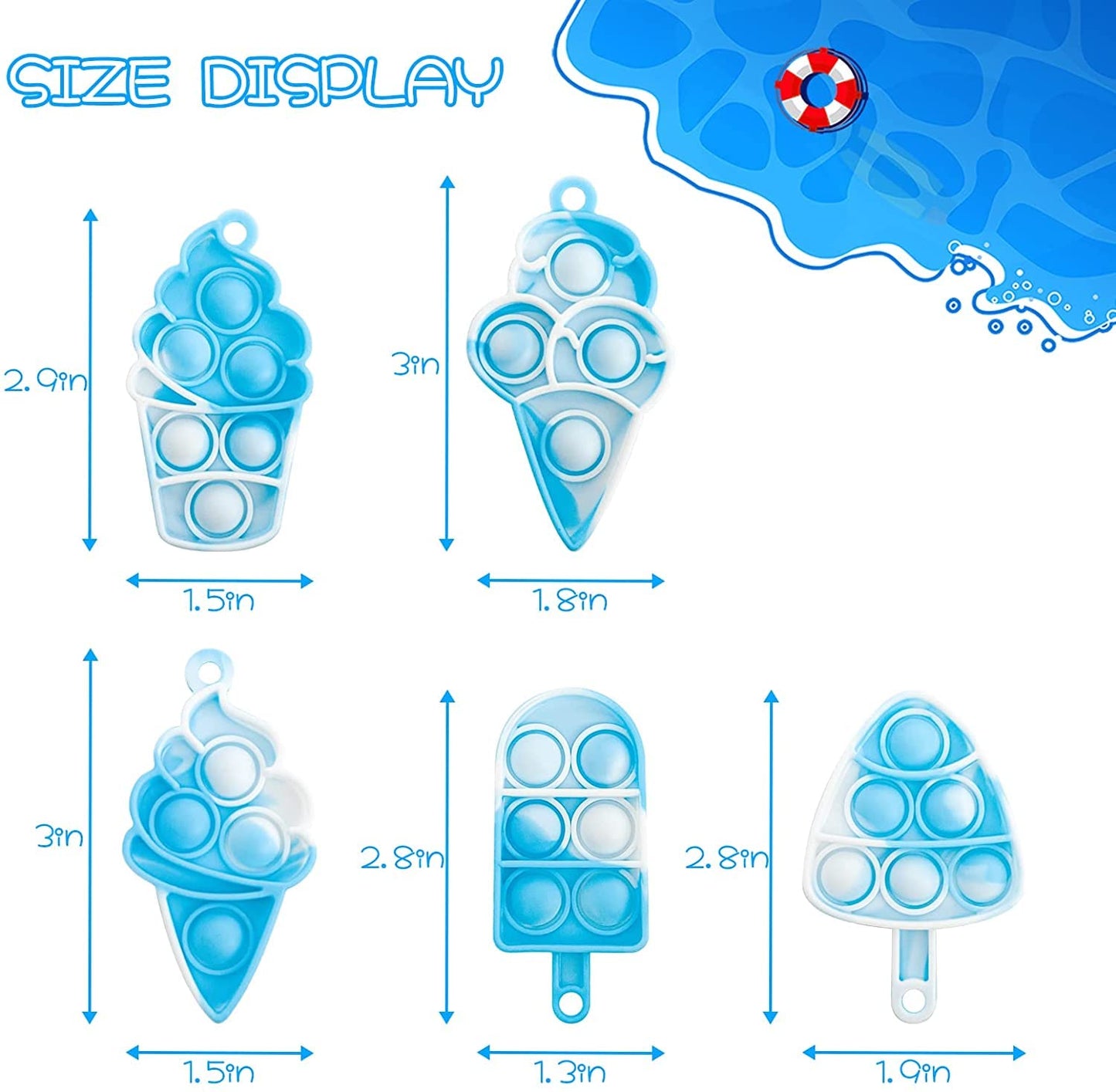 20Pcs Pop Keychain Fidget Toys Pop Ice Cream Fidget Toys Relieve Anxiety Stress Hand Office Desk Toys For Kids Adults