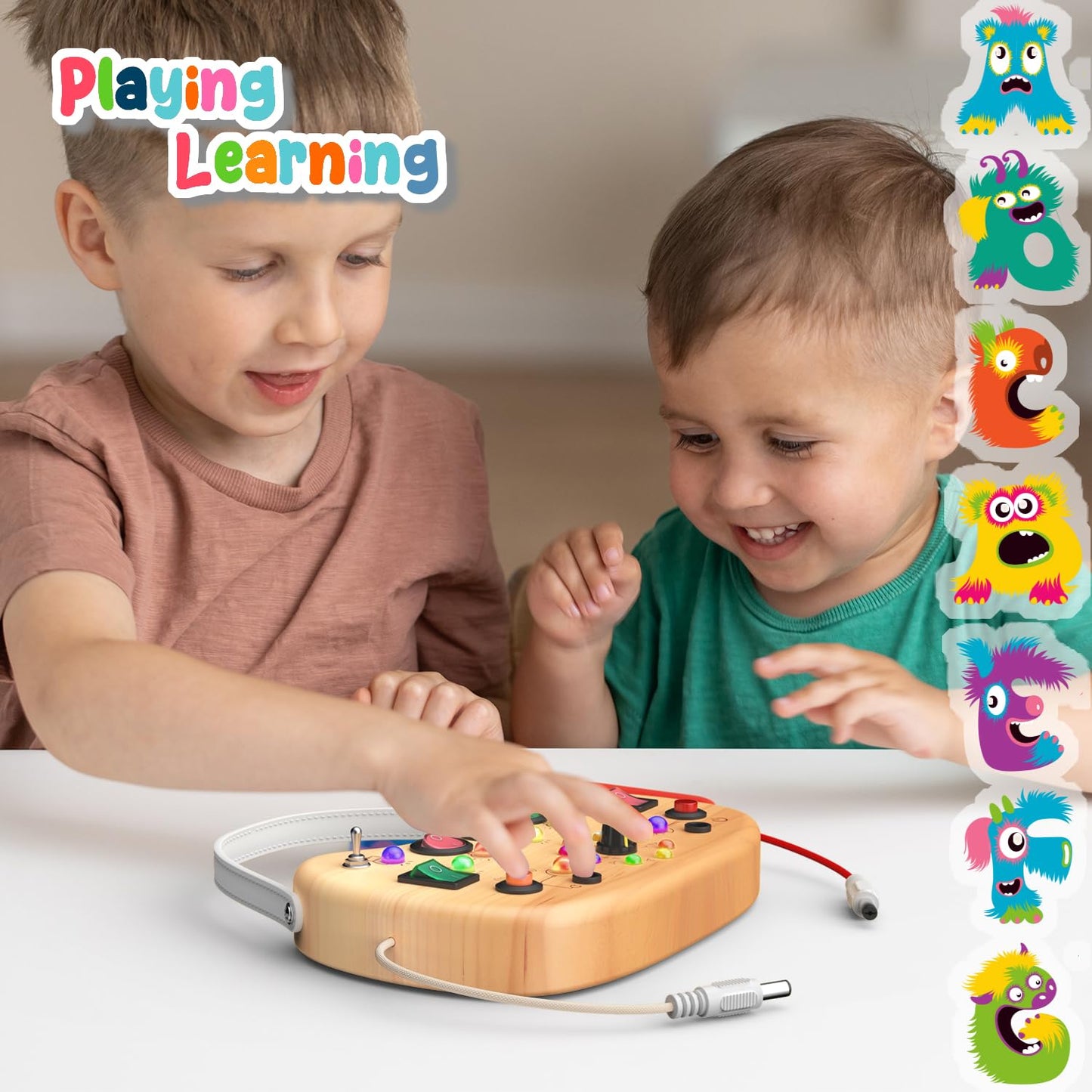 Flycoost Montessori Toddler Busy Board Sensory Toys For Toddlers Wooden Autism Sensory Toy, Toddler Switch Board With 17 Led Lig