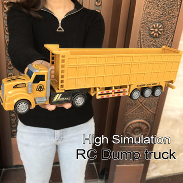 RC Dump Truck with Trailer - 14'' 1:48 Mini Semi Truck Toy with 2 Rechargeable Batteries, Remote Control Car Construction Vehicl
