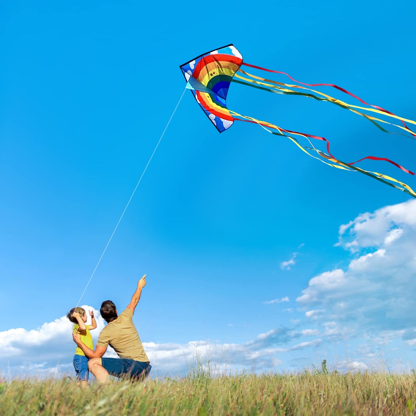 Huge Rainbow Delta Kites For Kids And Adults-60 Wide With 9.5' Long Tail- Easy Flyer - Kit Line And Swivel Included- Good For Outdoor Games And Summer The Beach Toys For Kids