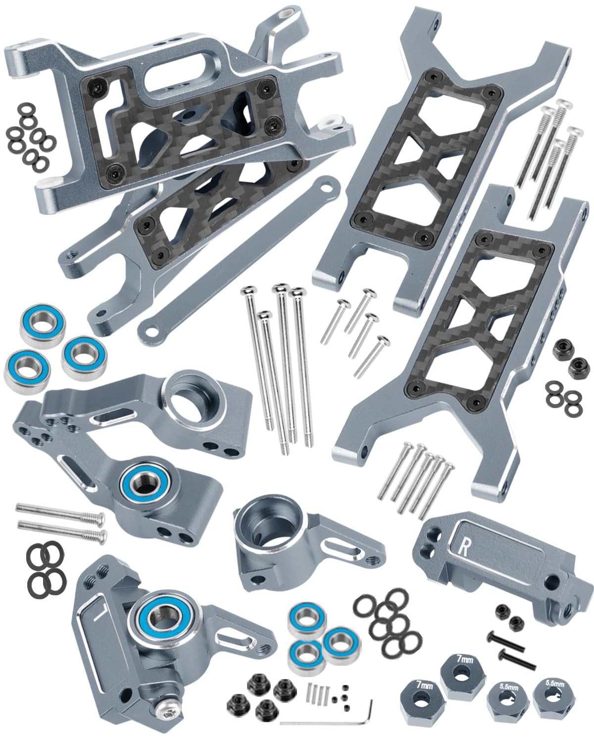 Rcarmubwow Rc Upgrades Part For 1/10 Slash 2Wd,Slash 2Wd Vxl,Alloy Aluminum Front Rear Suspension Arms,Front Steering Block,Rear