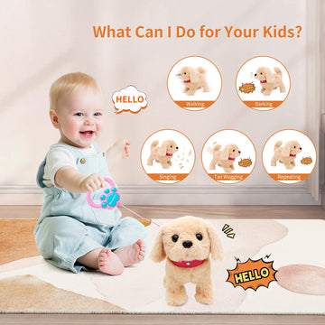 Monealpis Interactive Walking Dog Toy for Toddlers - Plush Golden Retriever, Singing & Barking, Perfect Gift for Kids Ages 2+
