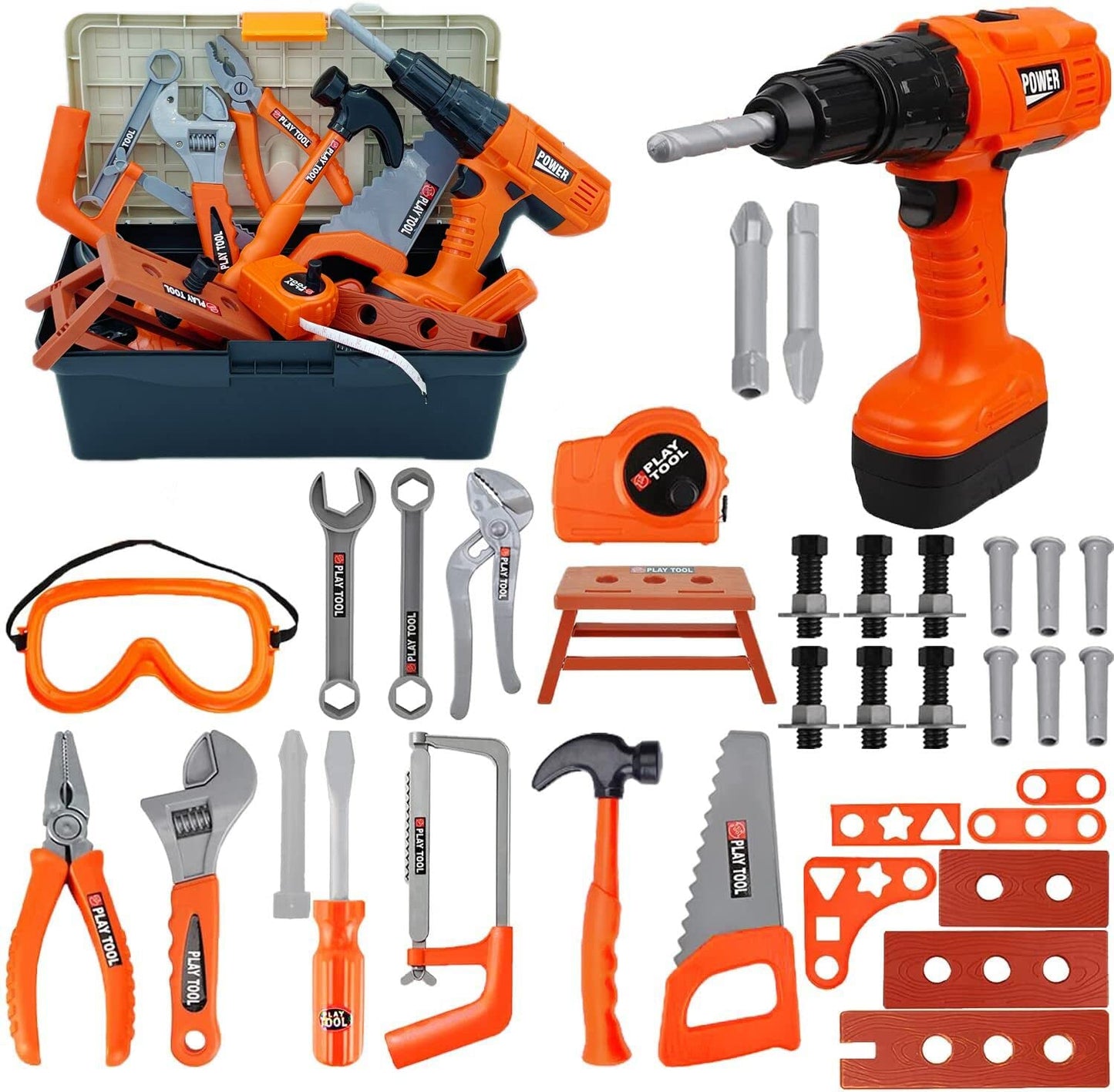 Mscredse Kids Tool Set kit Pretend Play Set Toddler Tool Toys with Construction 48Pcs Electric Drill Gifts for Boys Girls Kids T