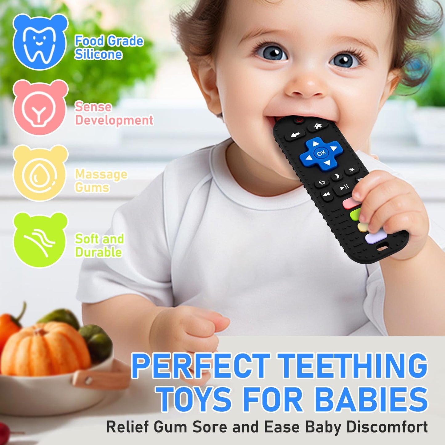 Teething Toys For Baby 3 6 12 18 Months, Realistic Remote Control And Keyboard Baby Teether Toys, Baby Chew Toys, Food Grade Sil