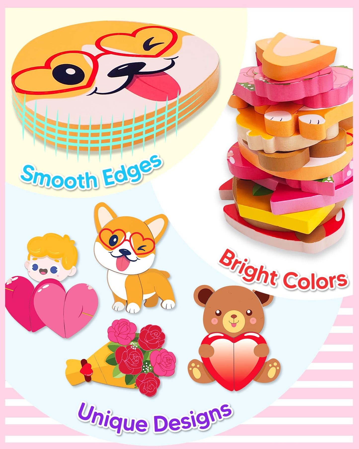 Benresive Valentines Day Wooden Toddler Puzzles Ages 1-3, Montessori Toys For 1 2 Year Old Boys Girls, 4 Pack Valentines Day Tod