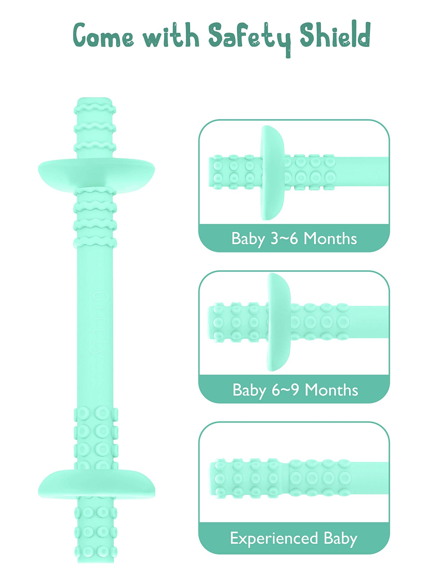 Teething Tube With Safety Shield Baby Hollow Teether Sensory Toys Gum Massager, Food-Grade Silicone For Infant 3-12 Months Boys