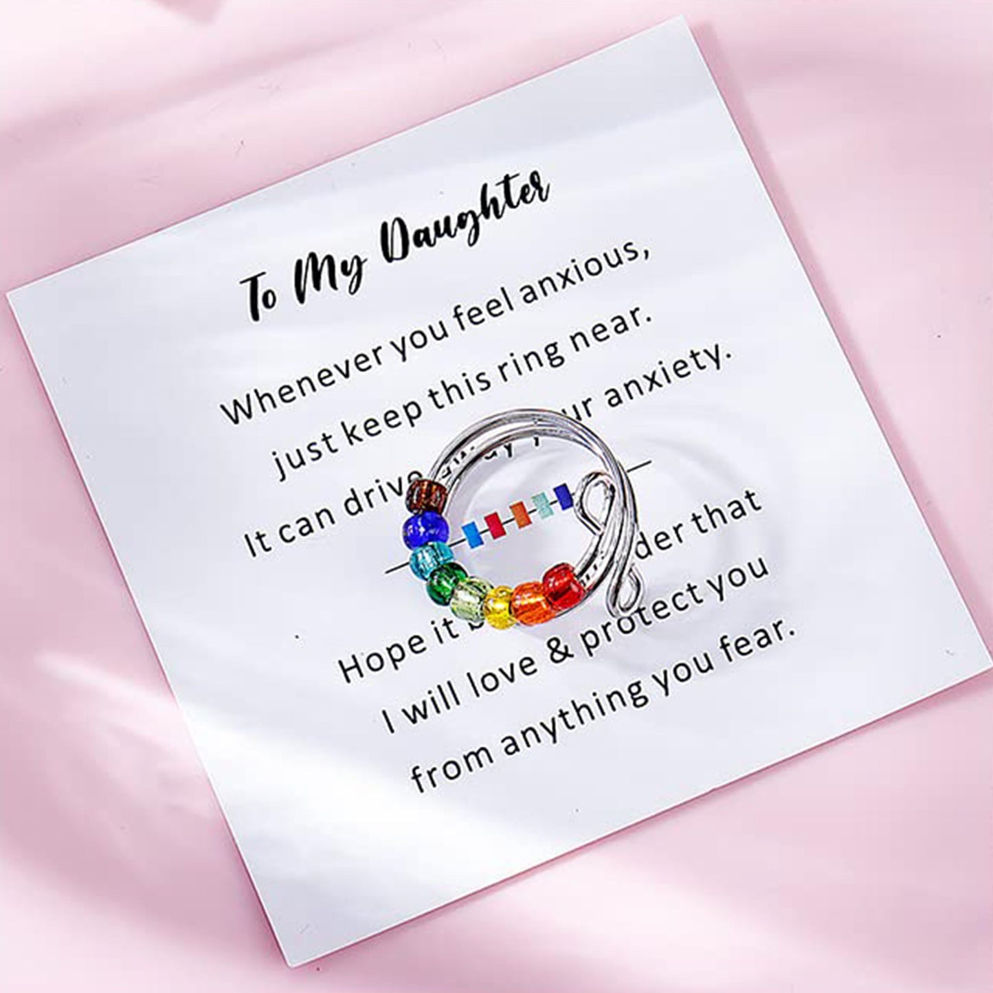 To My Daughter Ring Fidget Ring For Women Gifts For Christmas Daughter Gift From Mom Anxiety Worry Ring Adjustable Open Ring Mul