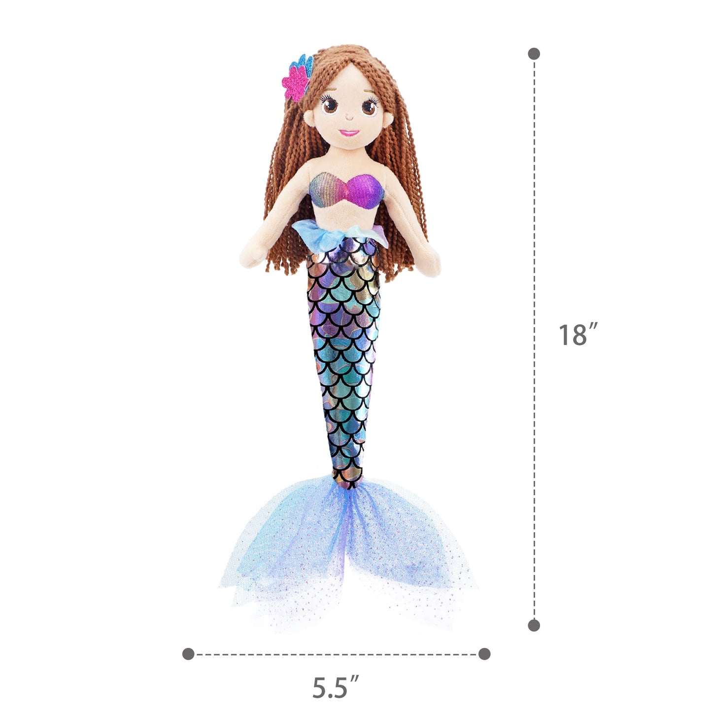 June Garden 18'' Sparkly Mermaid Tifara - Soft Plush Stuffed Mermaid Doll Gift For Toddler Girls