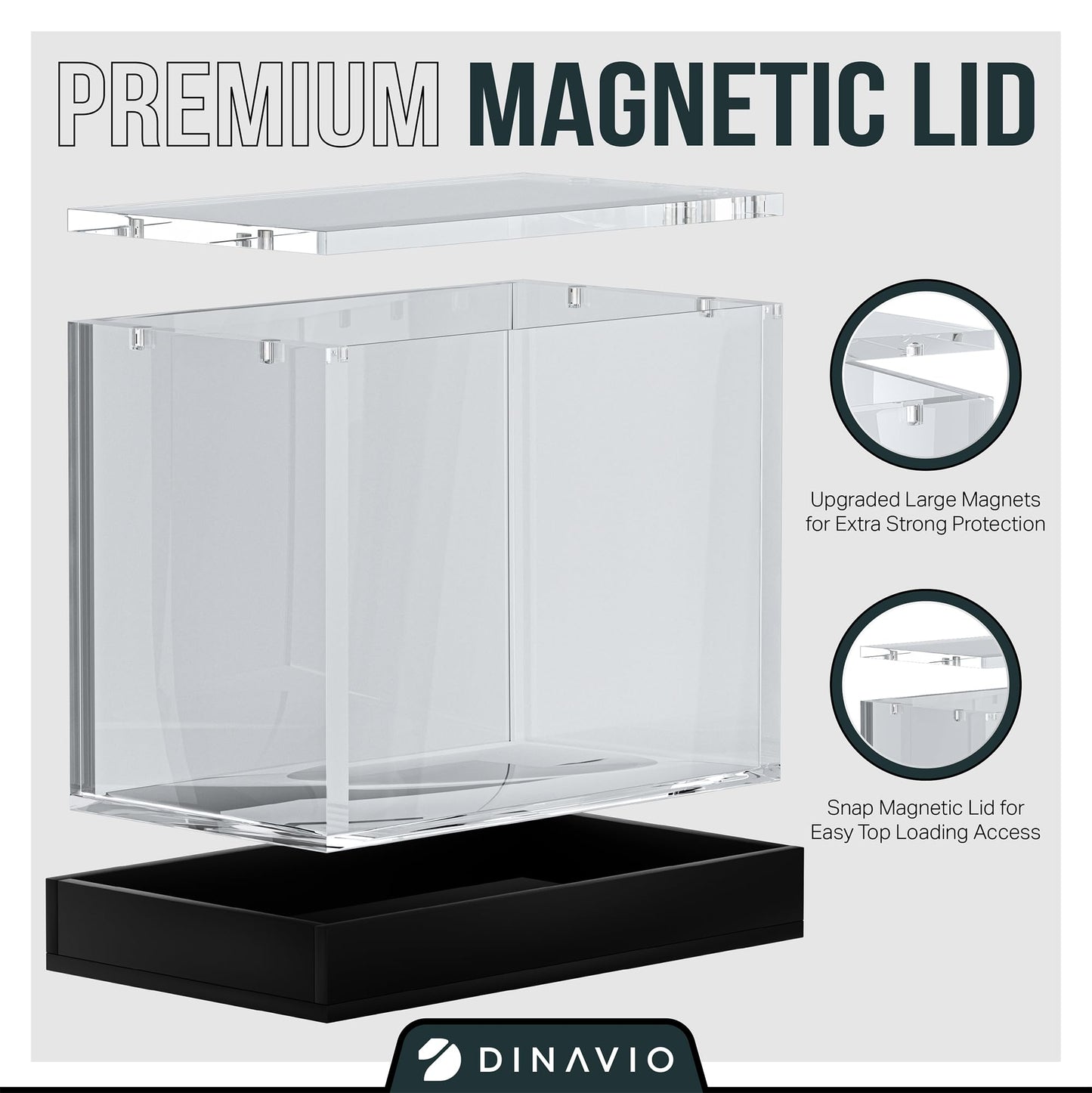 Dinavio Crafthouse PKMN Booster Box Case Acrylic Display - Booster Box Protector Case - 8mm + 5mm Acrylic 5x3mm Magnets - Compatible with PKMN Booster Boxes (Black Base)