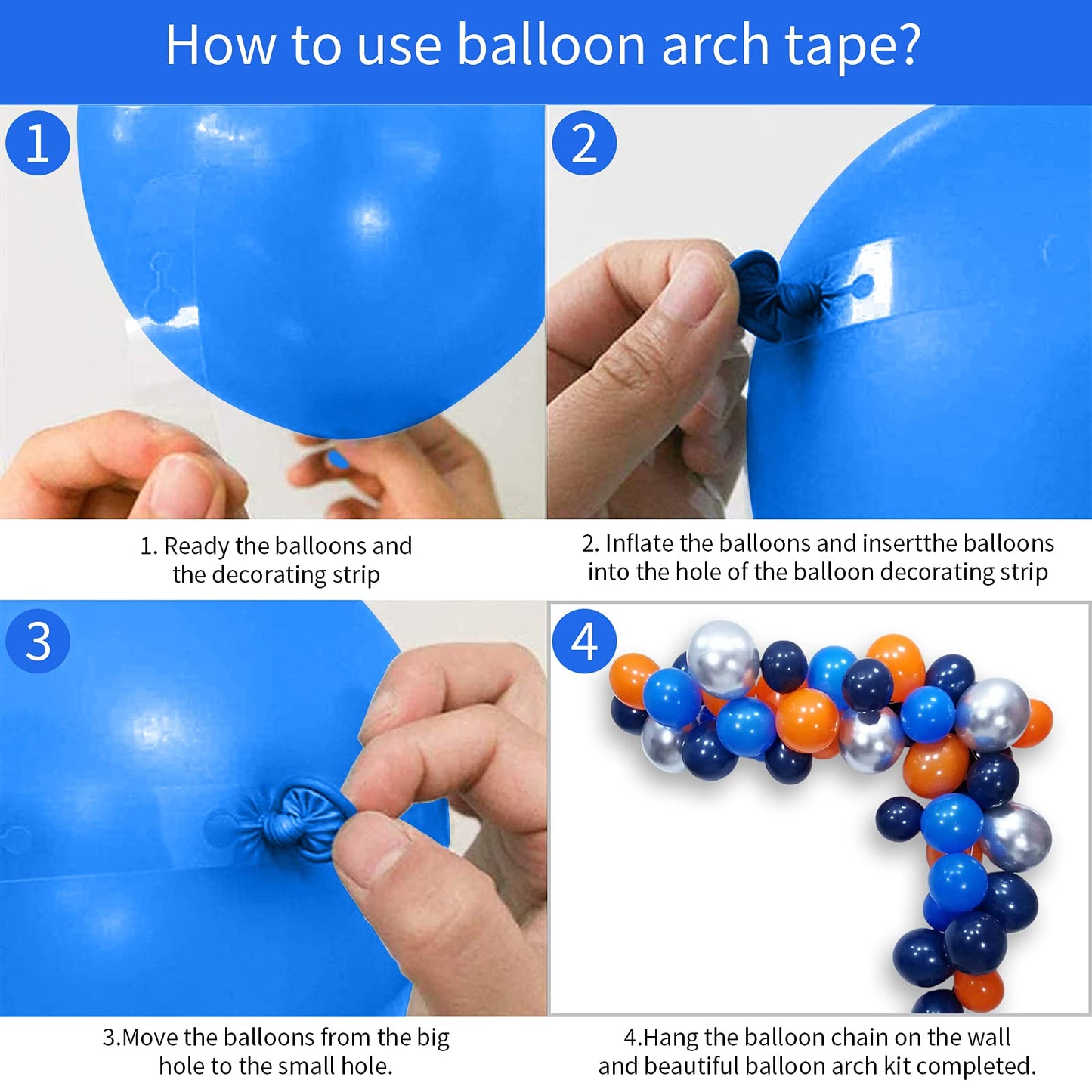 Balloon Arch Garland Kit, Space Balloon Decor Blue Balloon Garland Kit, Royal Navy Blue And Orange Blue And Metallic Silver Balloon Arch Kit For Outer Space Party Theme Supplies Baby Shower Birthday