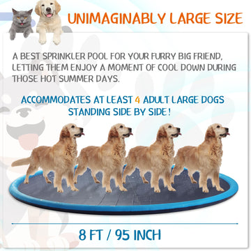 Lewtemi 8 ft Giant Non Slip Splash Pad 96 for mature-themed and Dog Thicken Sprinkler Pool Outdoor Fountaintoy Mat for Pet Dog(Simple)