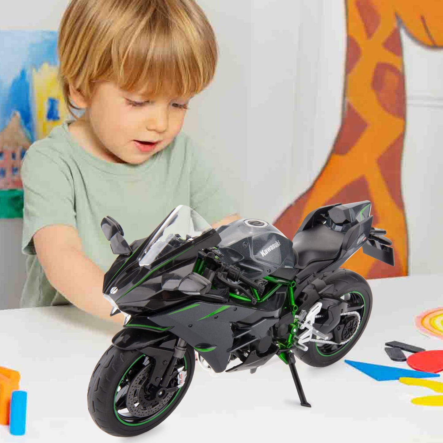 BDTCTK Compatible for 1:9 Kawasaki Ninja H2R Motorcycle DieCast Model, Suspension and Free Roller, Toy Car, Motorcycle Collectio