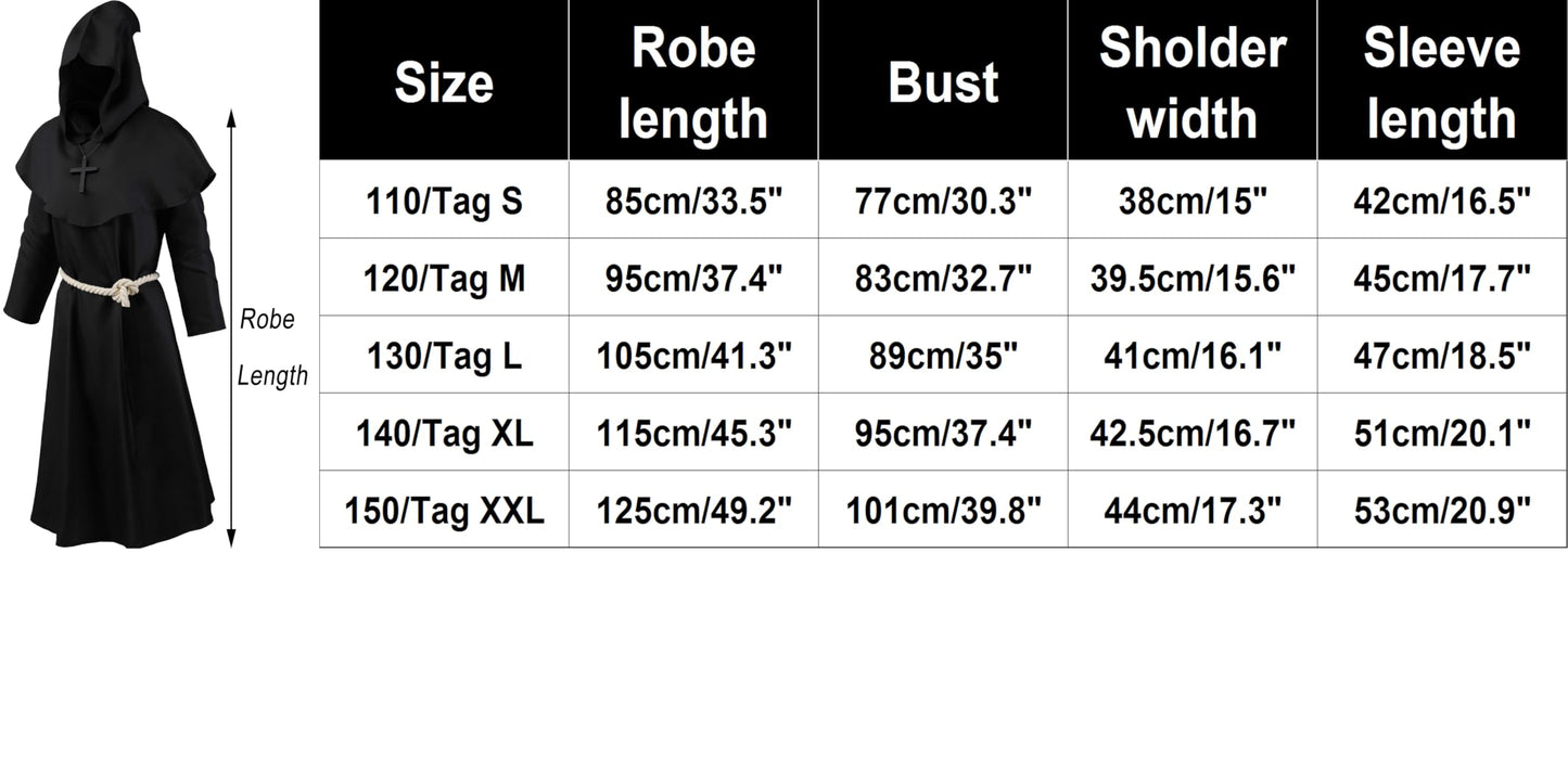 Kids Friar Medieval Hooded Monk Renaissance Priest Robe Cloak Halloween Costume for Kids