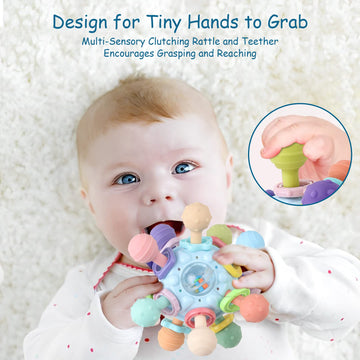 Baby Teething Toys - Infant Sensory Chew Rattles Toys - Newborn Montessori Learning Developmental Toy - Teethers For Babies 0 3