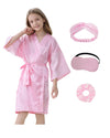 Kid Girls Spa Costume Party Set with Eyemask Hairband Hair Ring Silky Plain Kimono Robes for Wedding Flower Robe (Pink Tag 12)