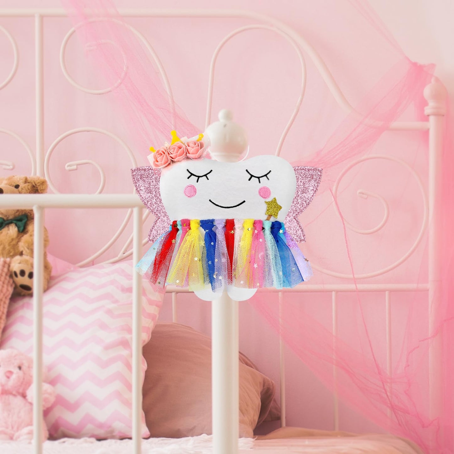 Tooth Fairy Pillow With Pocket For Girls Shiny Wings Tooth Fairy Bag Keepsake Gift For Girl (Colorful)