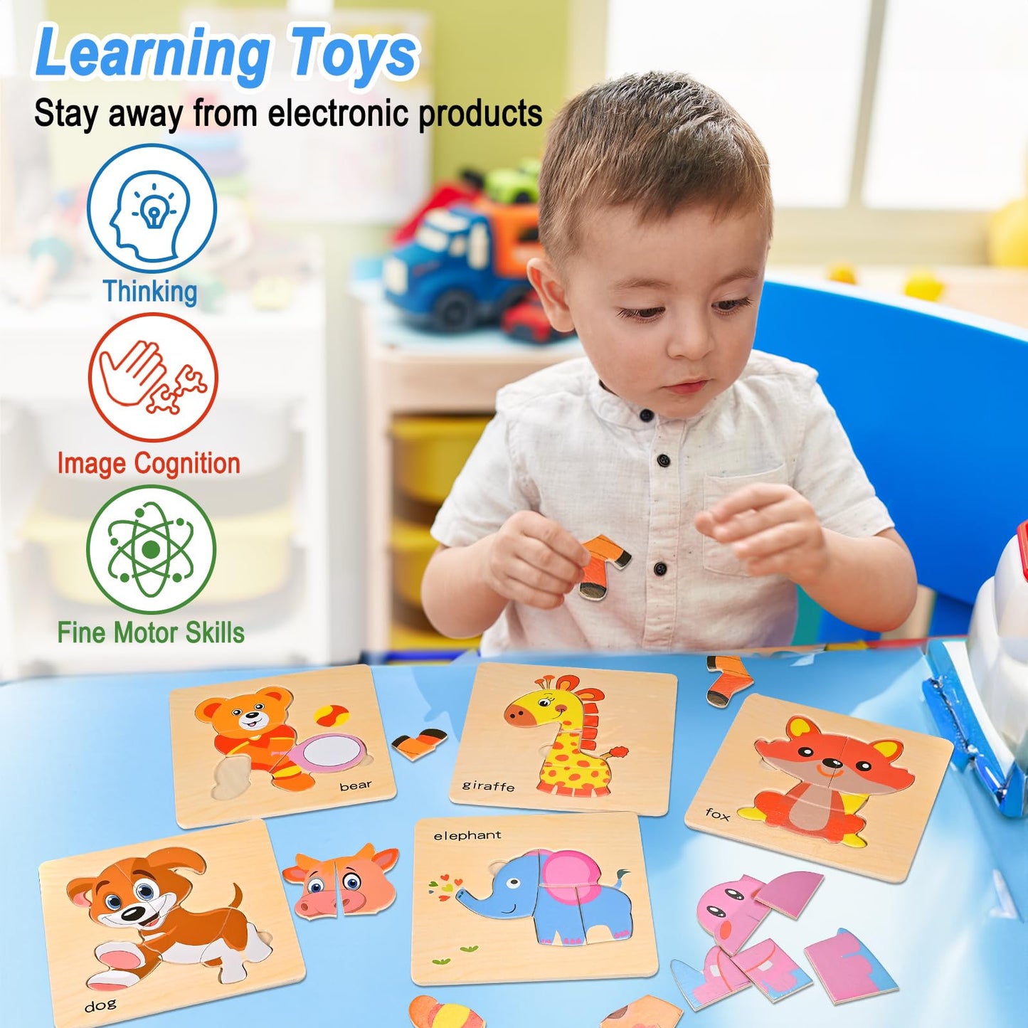 8Pcs Wooden Puzzles For Toddlers 1 2 3 4, Toddler Puzzles Ages 1 2 3 4, Montessori Educational Jigsaw Toys Preschool Puzzles Chr