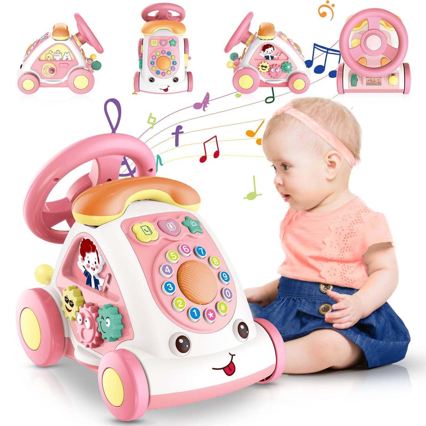 Toys For 1+ Year Old Girls - First Birthday Gift For Girls- Music Toddler Toys With Car/Sound/Music/Steering Wheel/Telephone/Lig