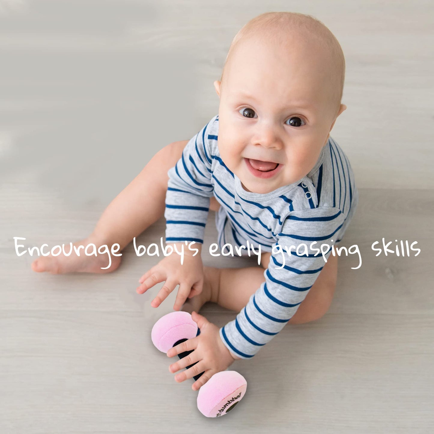 June Garden 6' My First Dumbbell - Plush Baby Rattle Toy - Safe Soft Barbell Workout Toy For Infants Boys And Girls - Pink