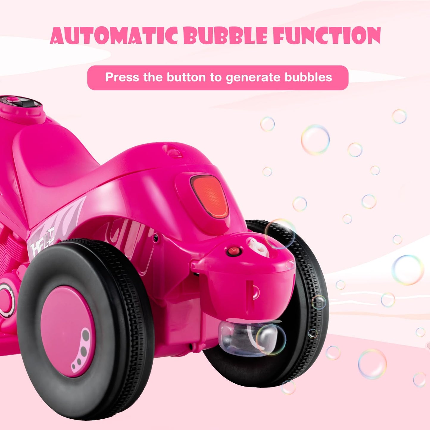 Olakids Kids Motorcycle, 6V Electric Ride On Car With Automatic Bubble Function, Foot Pedal, Headlight, Music, 3 Anti-Skip Wheels Vehicle For Children, Toddler Ages 3+