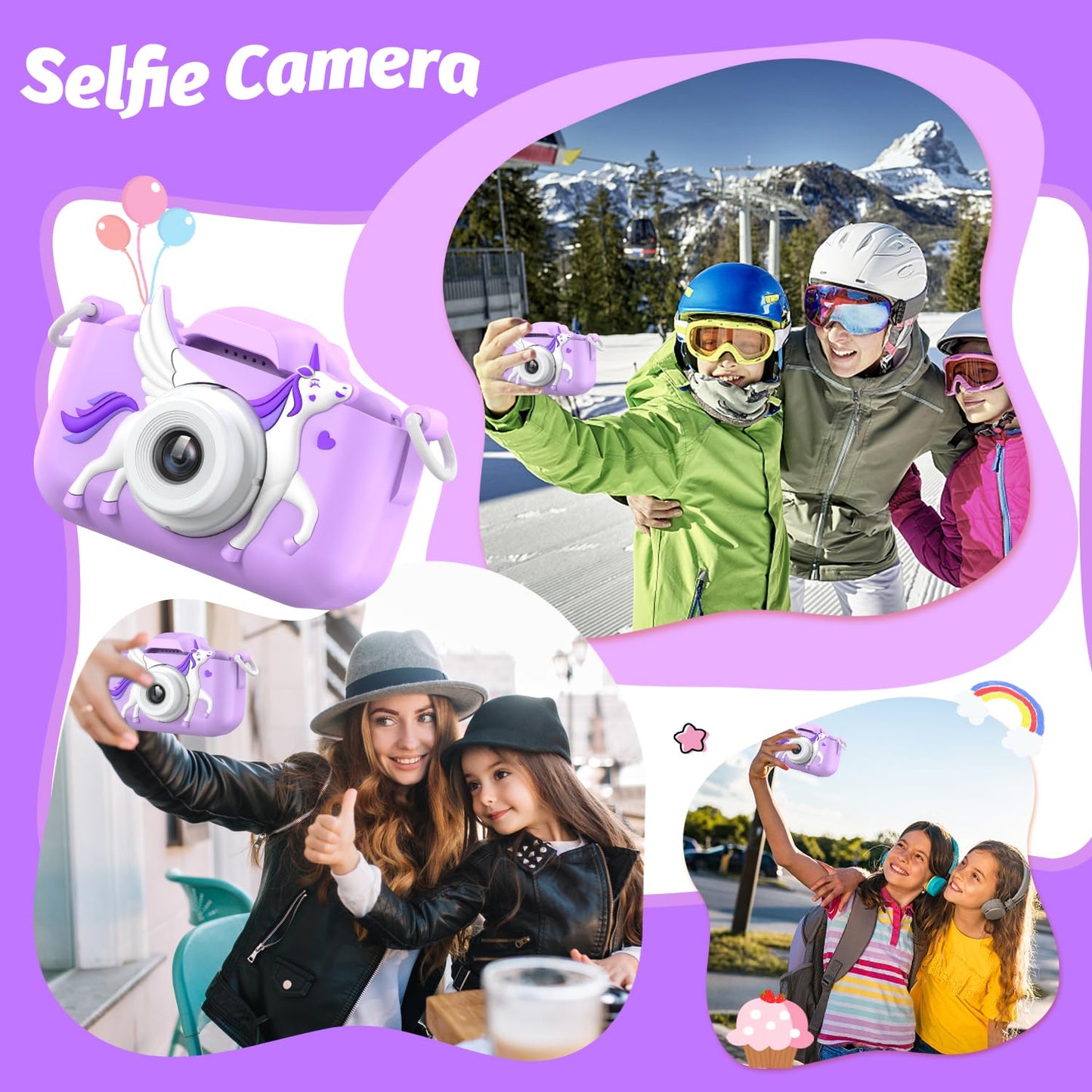 Goopow Kids Selfie Camera Toys For Girls Age 3-9, Digital Video Camera Toy With Protective Cover,Christmas Birthday Festival Gif