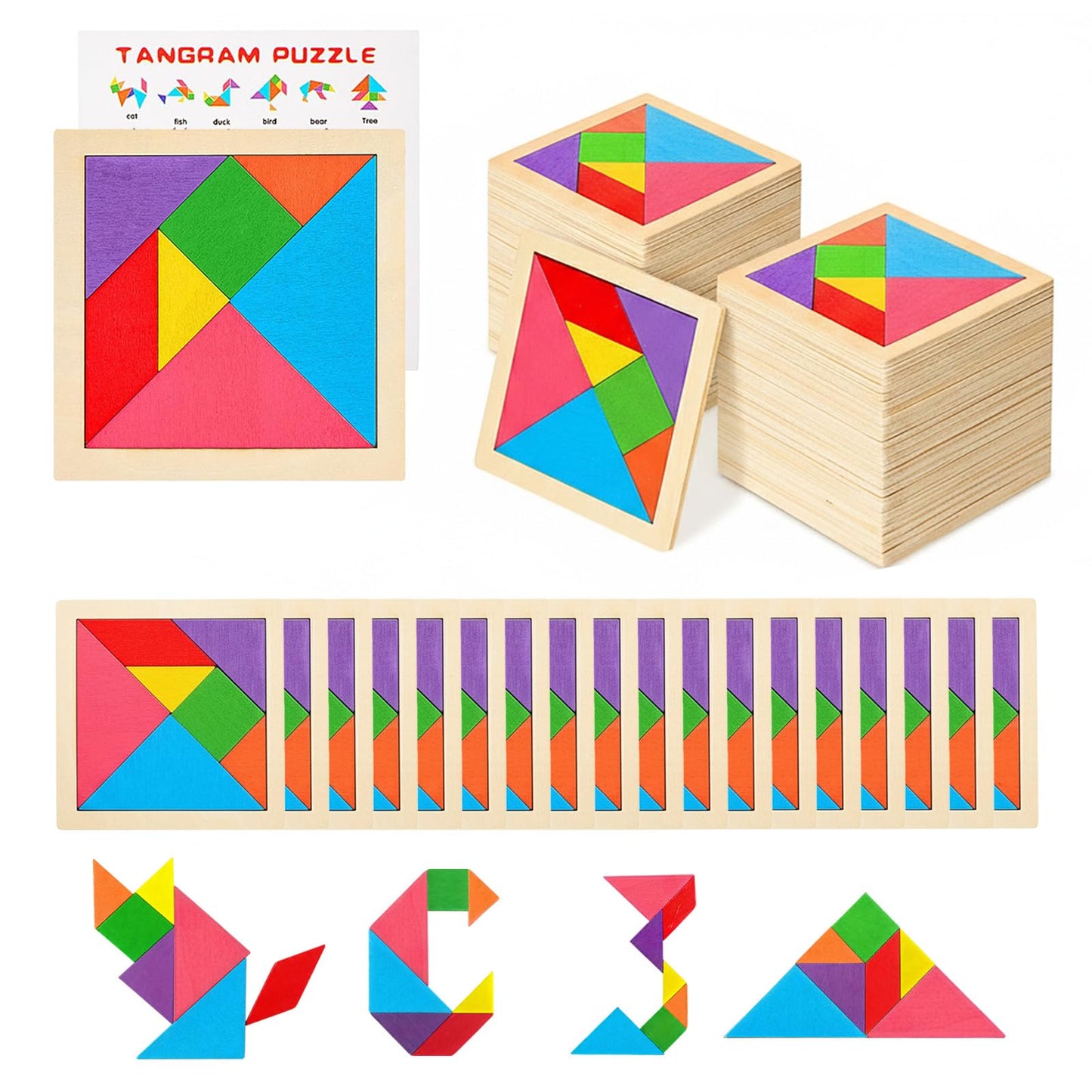 30 Pack Tangram Puzzle Wooden Kids Party Favors, Goodie Bags Stuffers for Kids, Return Gifts for Birthday Party, Classroom Prize