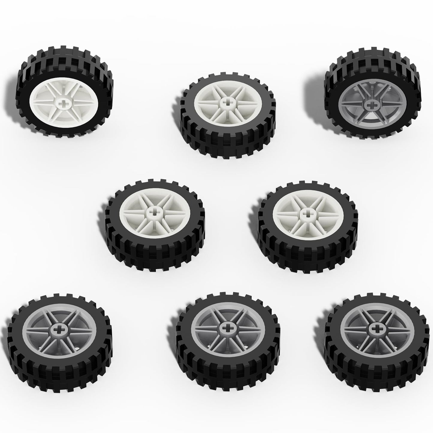 Large Size Wheels and Tires Building Kit, 30mm Diameter Wheels and 43mm Diameter Tire, Compatible with Lego Wheels and Axles, 16