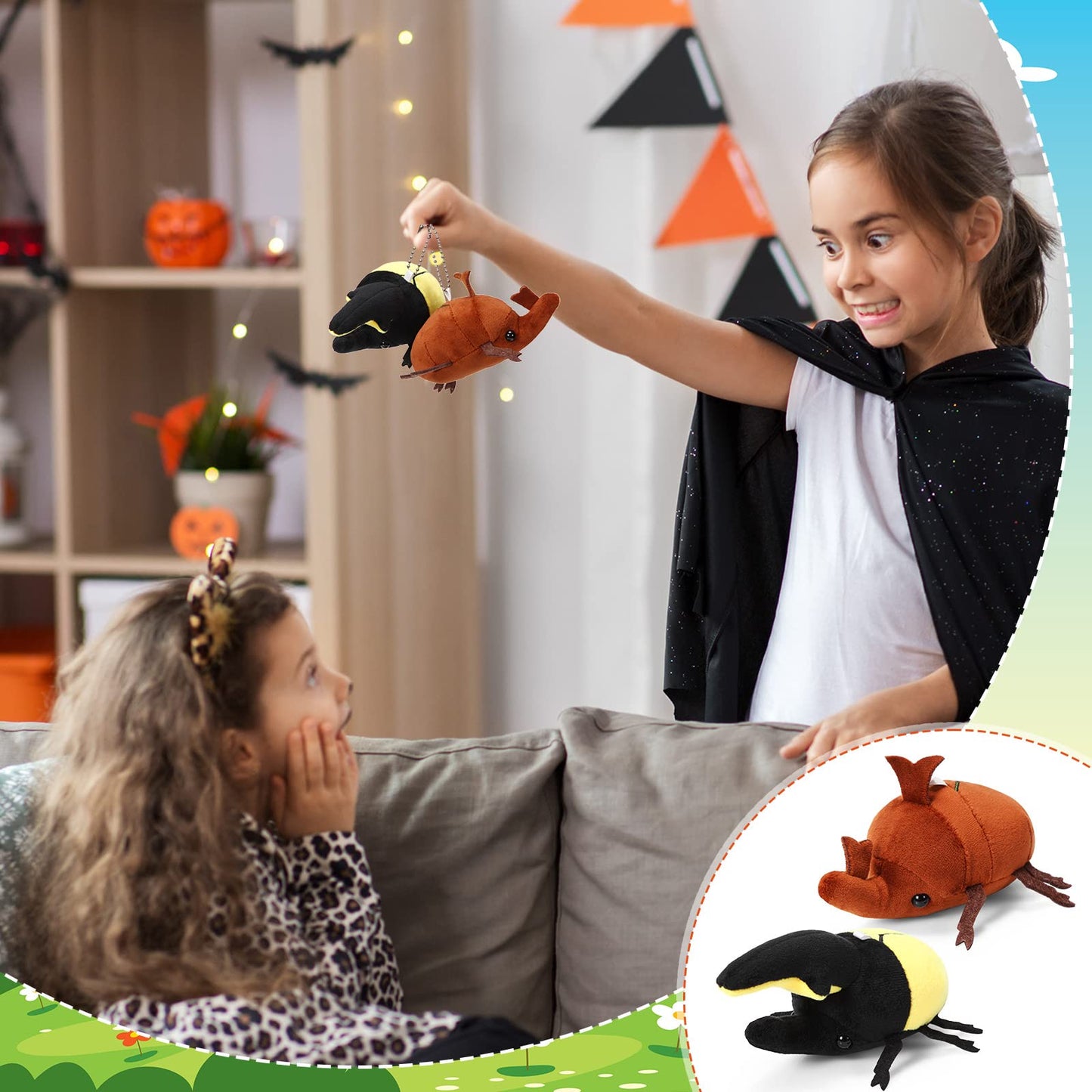 Meooeck 6 Pieces Simulation Beetle Plush Toy 4 Inch Small Beetle Stuffed Animal With Bead Chain Hanging Insect Plush Stuffed Ins
