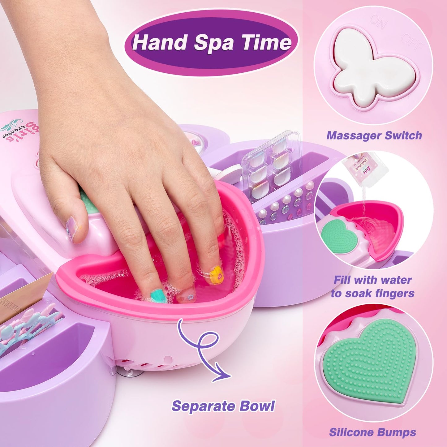 G.C Kids Nail Polish Set for Girls Toy 6-12 Years Old, Nail Art Kit Storage Desk with Nail Dryer&Hand Massage Spa Kit, Kid Manic