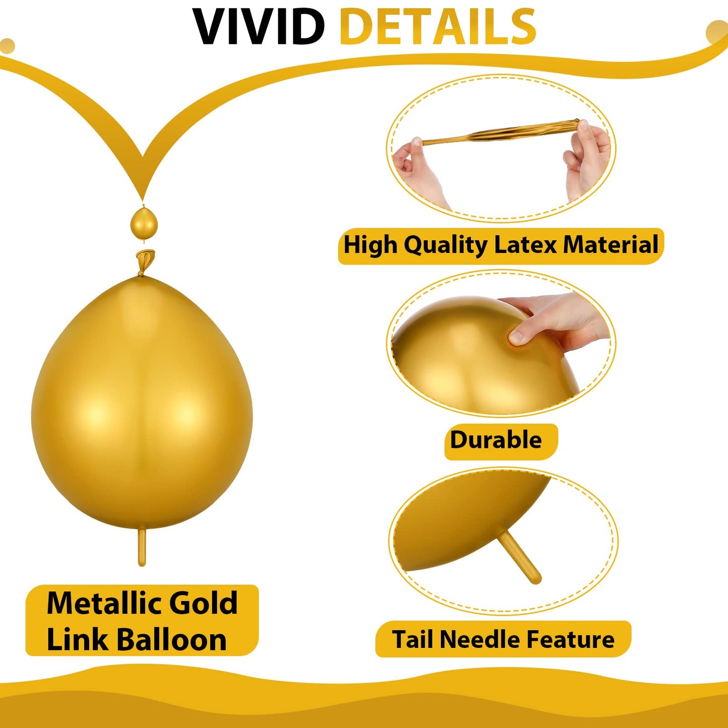 80 Pieces Needle Tail Balloons Latex Link Balloons Linking Needle Tail Balloons For Birthday Party Wedding Anniversary Graduation Arch Party Decorations (Gold,10 Inches)