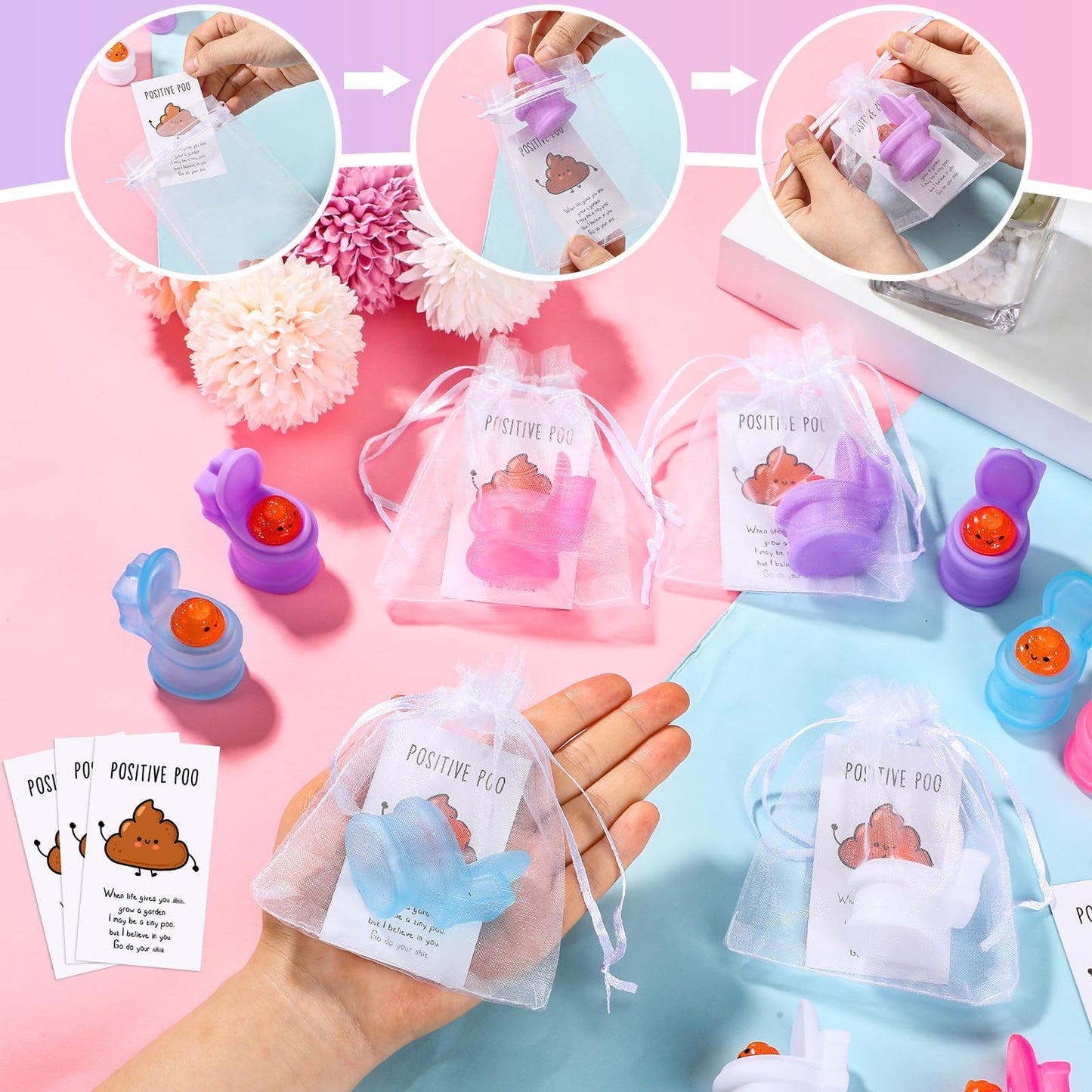 Hydren 24 Sets Funny Positive Poo Gifts Mini Gag Toilet Toys Support Cards With Bags For Employee Appreciation Party Favors Whit