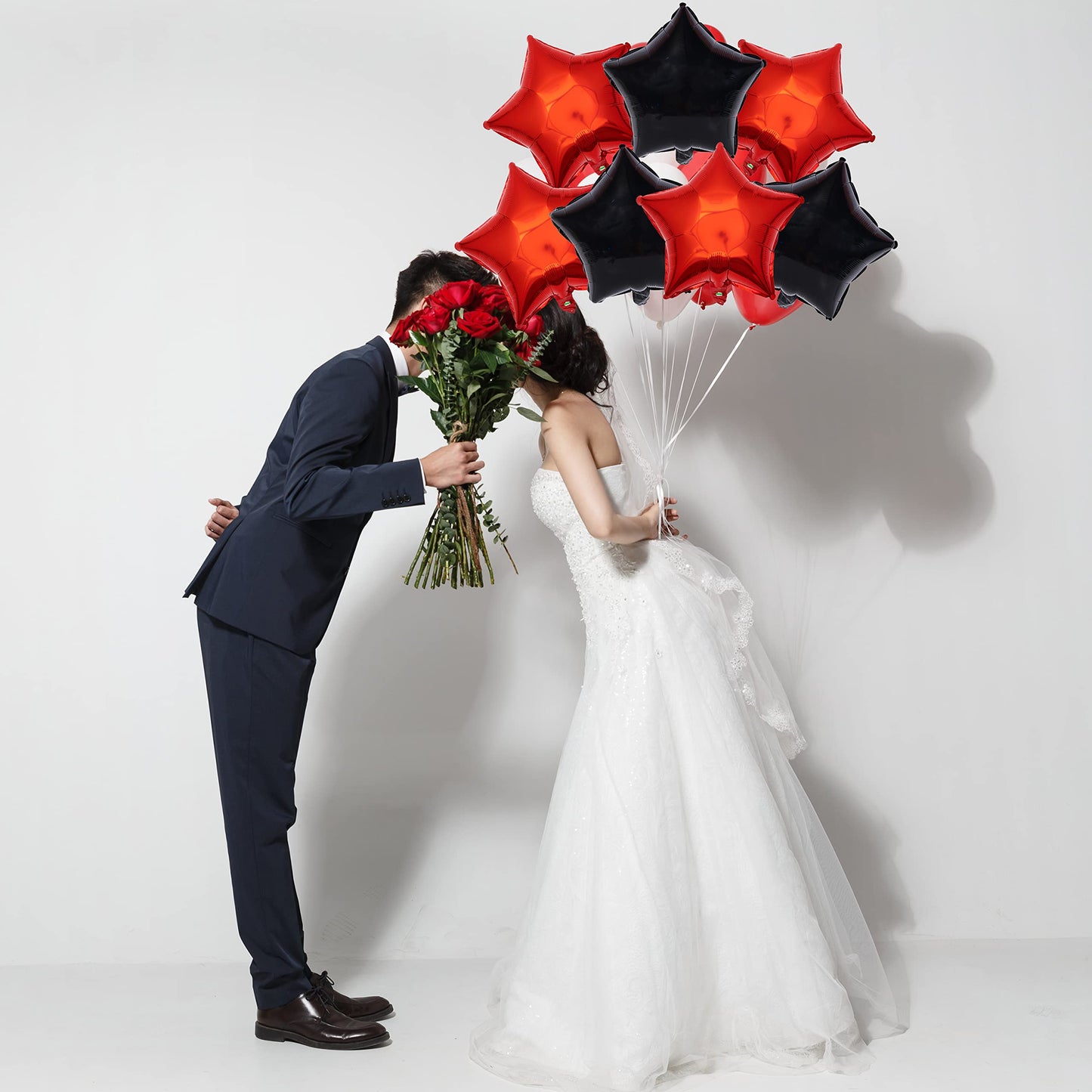 18 Inch Red Black Star Shape Foil Balloon,10Pcs Mylar Helium Balloons Star Balloons For Party Decoration