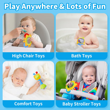 Moontoy 3Pcs Baby Rattles Toy Set, Baby Toys 0-6 Months Infant Toys 6-12 Months Teethers For Babies 3-6 Months Baby Stocking Stuffers, Sensory Teething Toys 0 1 2 3 4 5 6 Month Newborn Boy Girl Gifts