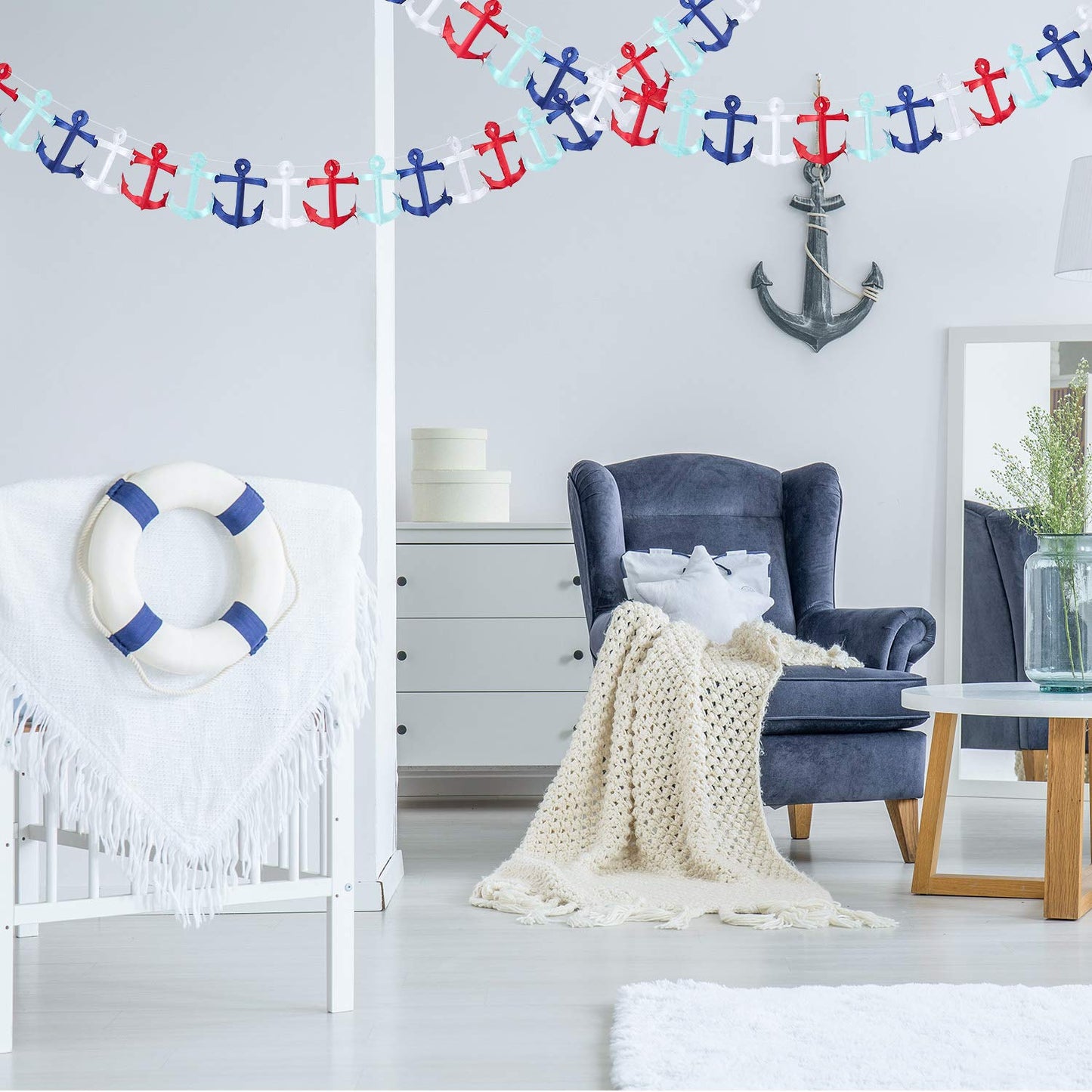 65Ft Nautical Garland Cruise Birthday Decorations Triangle Flags Hanging Banner For Baby Shower Wedding Party Mantel Home Outdoor Garden(2 Pieces)