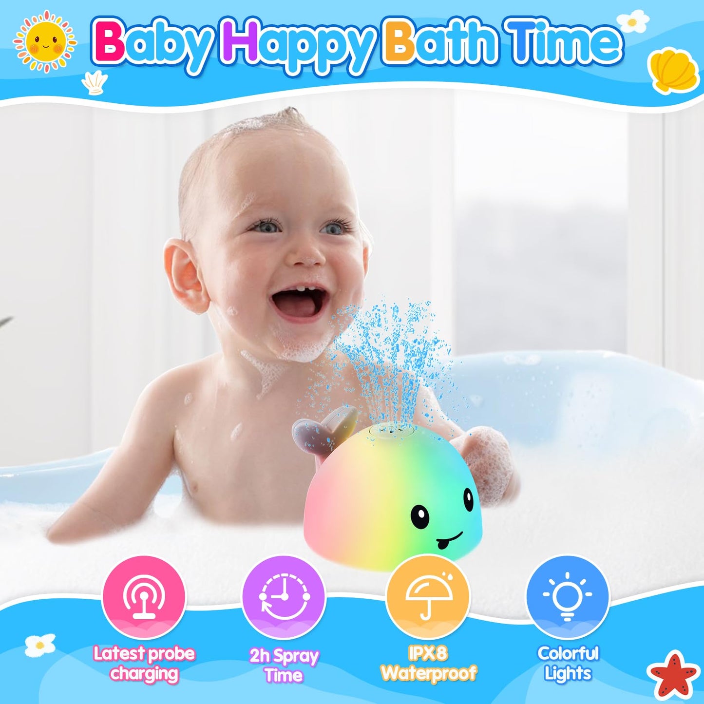 2025 Latest Whale Bath Toy Sprinkler With Charging Dock, Light Up Bath Toys For Babies 6-12 12-18 Months N Kids Ages 1-3, Toddle