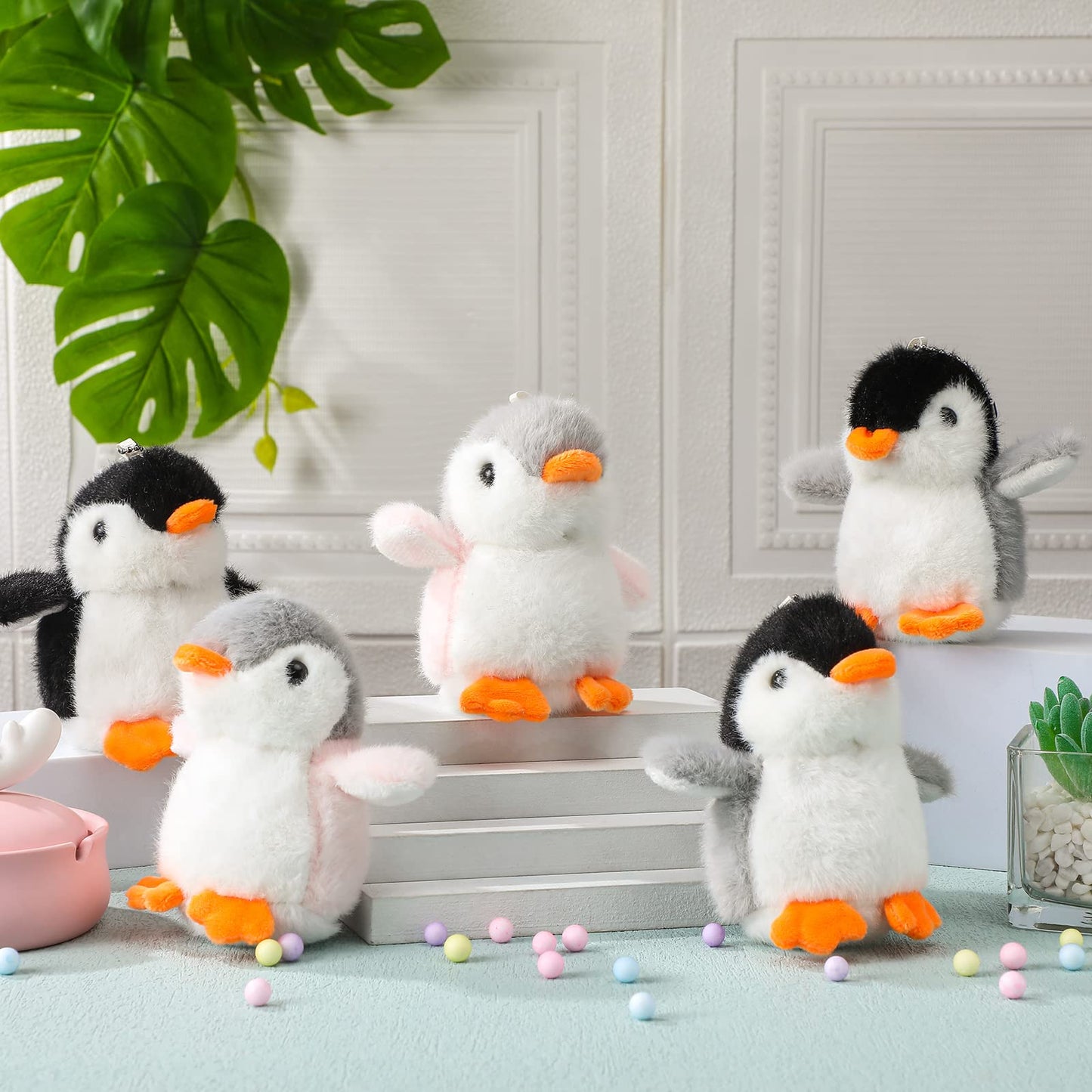 9 Pcs Mini Penguin Stuffed Plush Toys 4.3 Inch Cute Soft Small Penguin Ornament Hanging Animal Stuffed Toys For Keychain Bag Pendant Birthday Valentine Gift Party Favor(Cute Style)