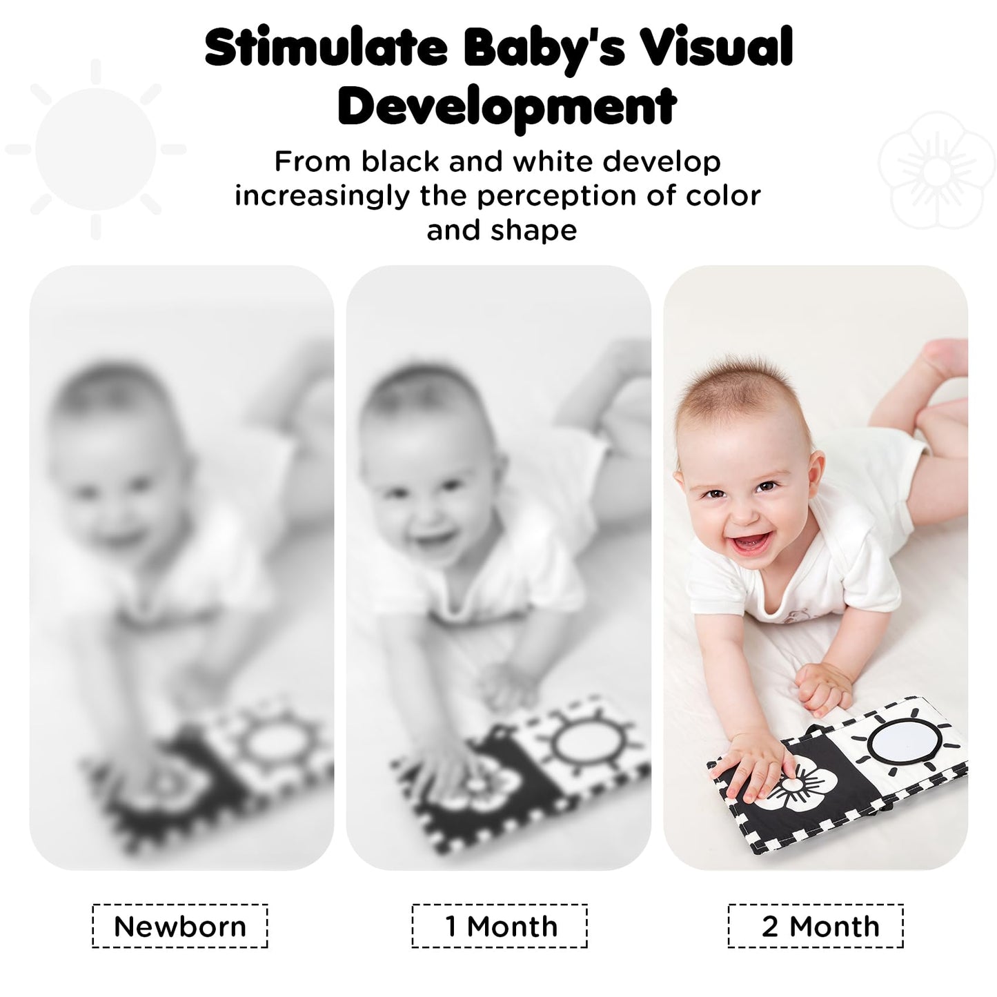 Urmywo Black And White Baby Toys 0-3 Months, High Contrast Newborn Toys 0-3 Months Brain Development, Tummy Time Toys, Soft Baby