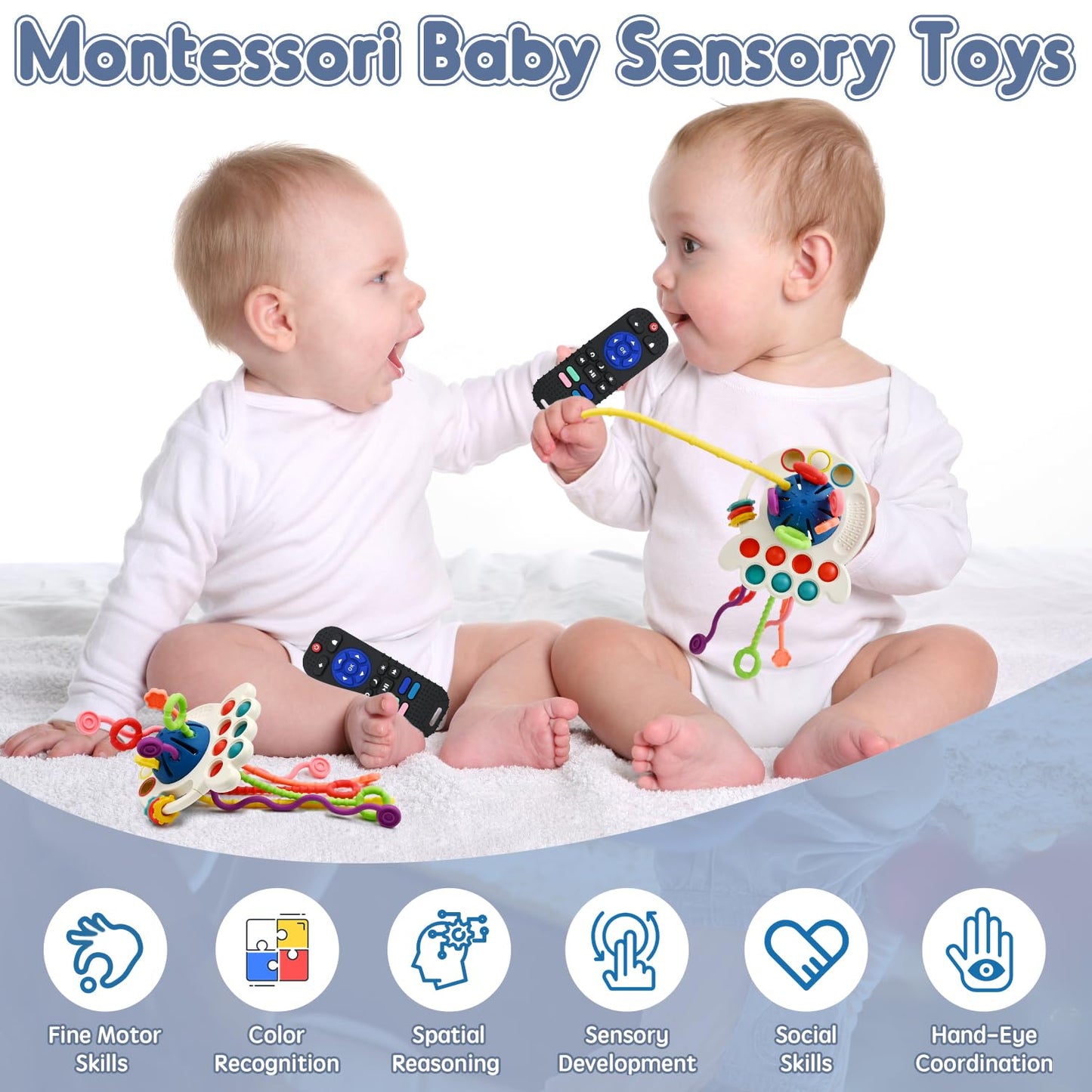 Aituitui Sensory Montessori Baby Teething Toys, Silicone Remote Control Teether Toddler Travel Toys For 3 6 9 18 Months, Educational Learning Toys For Infant Newborn Boy Girl Birthday Gifts