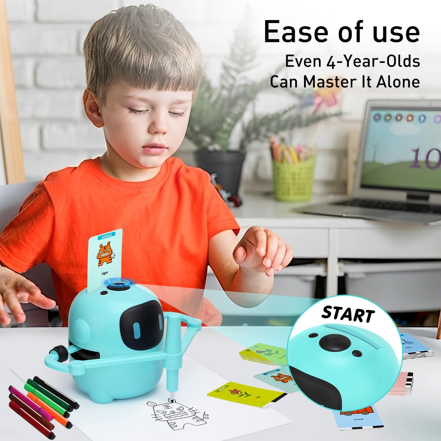KRSEUB Upgraded Drawing Robot for Kids,Magic Drawing Robot with Cards,Interactive Montessori & Screen-Free Smart Robot Drawing M