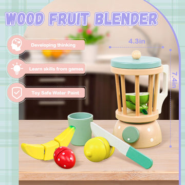 Wooden Blender Toys Play Kitchen Set For Kids-Fruit Juicer Maker Toy,Pretend Cutting Fruits Toys Mixer Food Play Kitchen Accesso