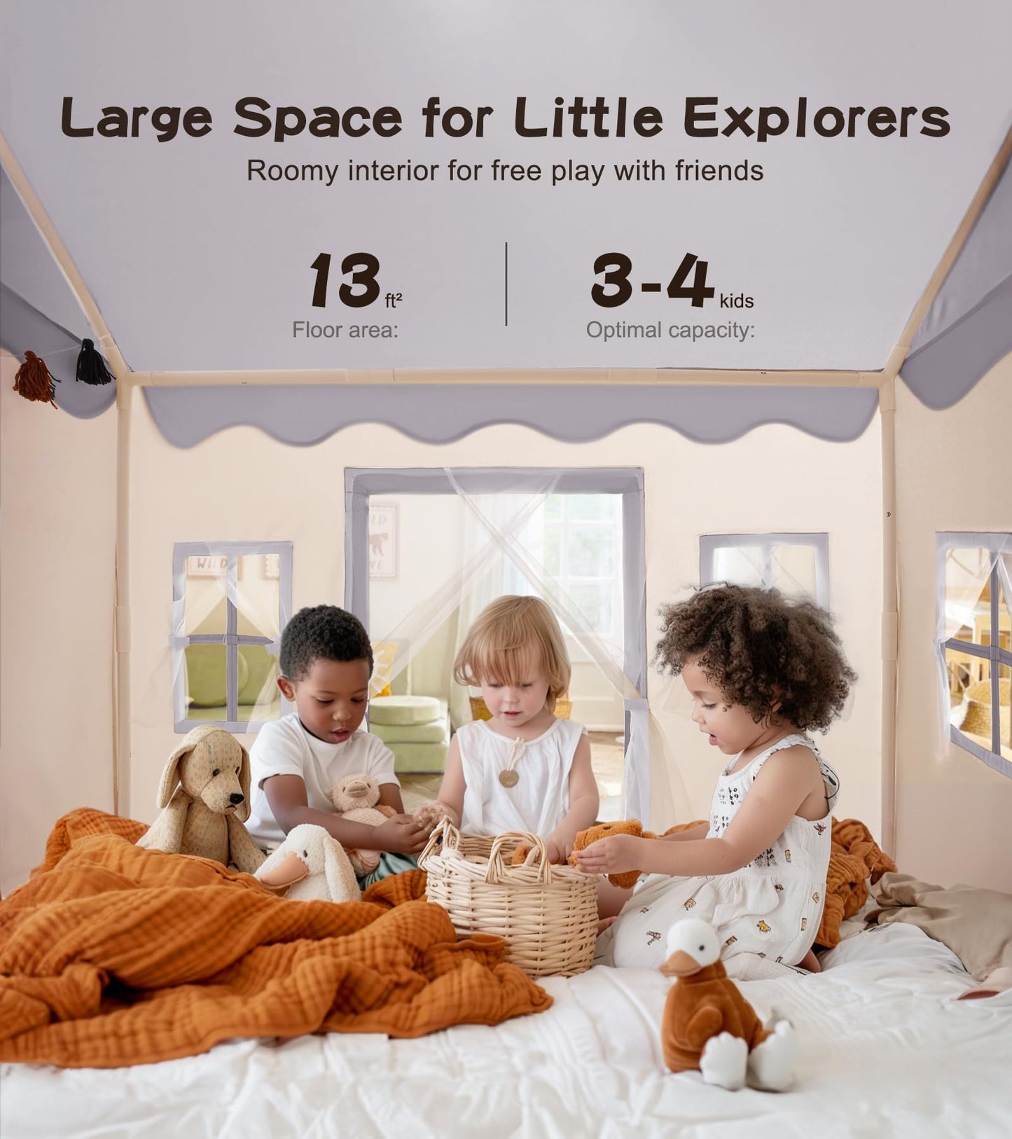 Large Kids Tent With Mat, Star Lights, Tissue Garland, Play Tent Indoor & Outdoor, Kids Play Tent For Girl & Boy Aged 3+, Kids T