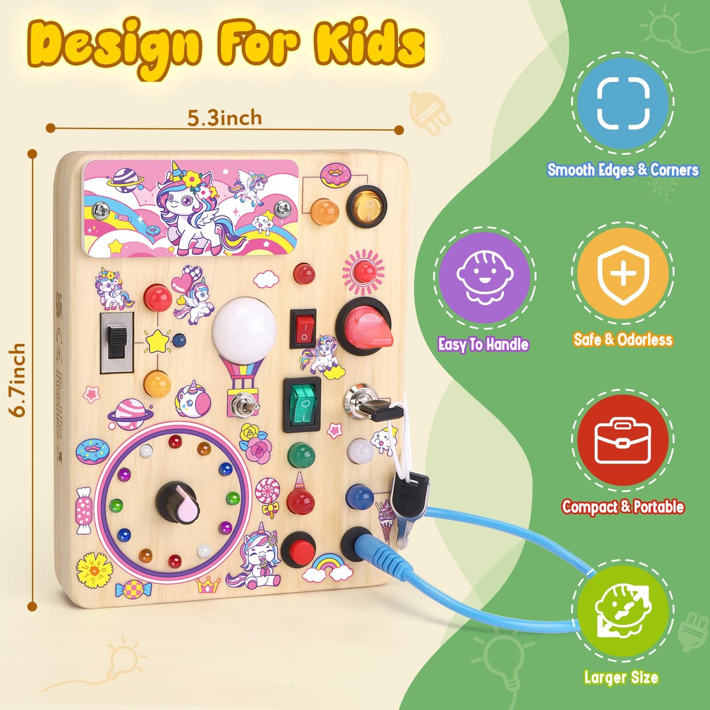 Iabedi Unicorn Busy Board,Montessori Toys For 1-3 Years Old, Wooden Toddler Toys, Sensory Travel Toys, Ideal Gift For 1+ Year Ol