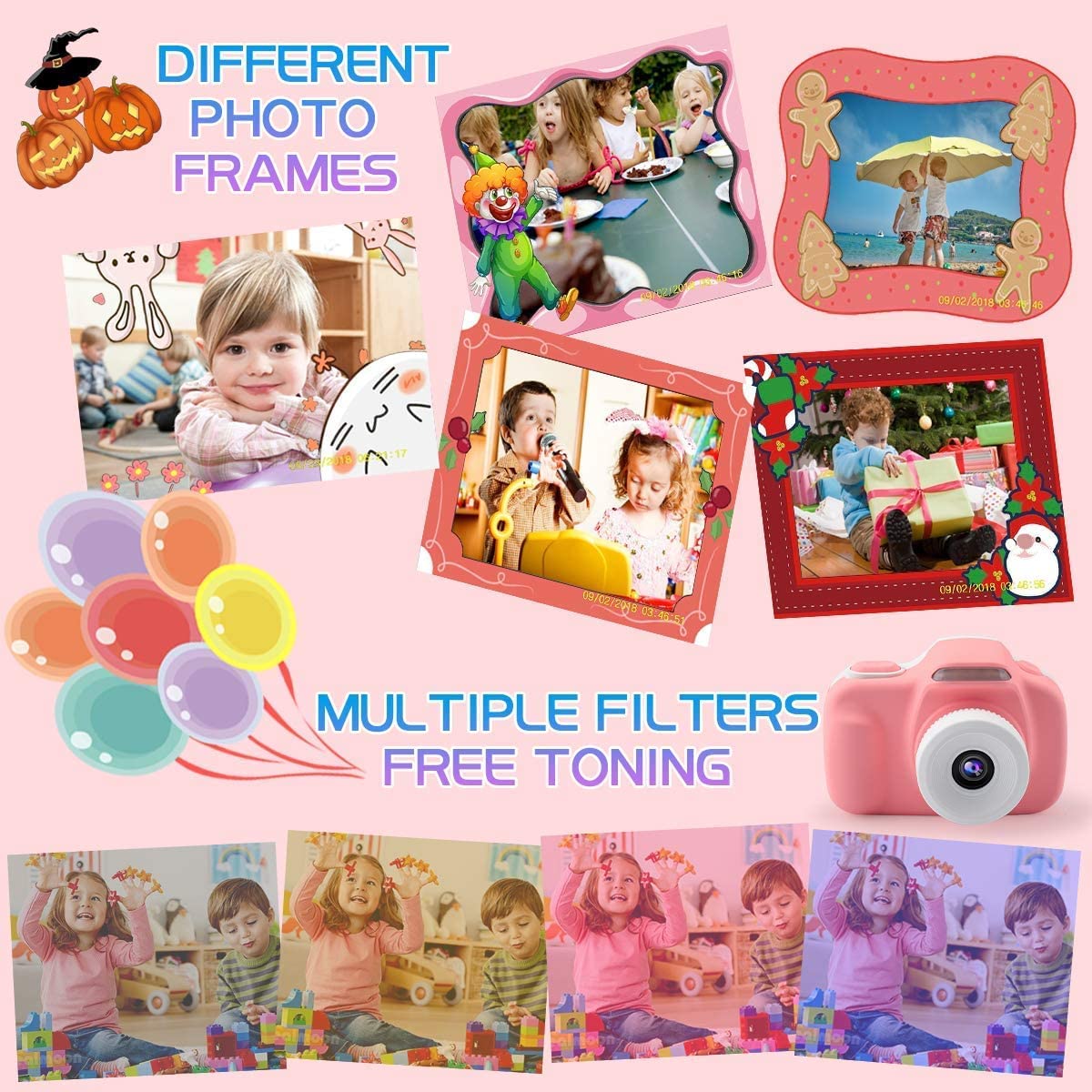 Kids Camera For Girls Age 3-9, Cameras With Flash Toy Gifts For Christmas Birthday, Selfie Video Digital Camera With Cartoon Sti