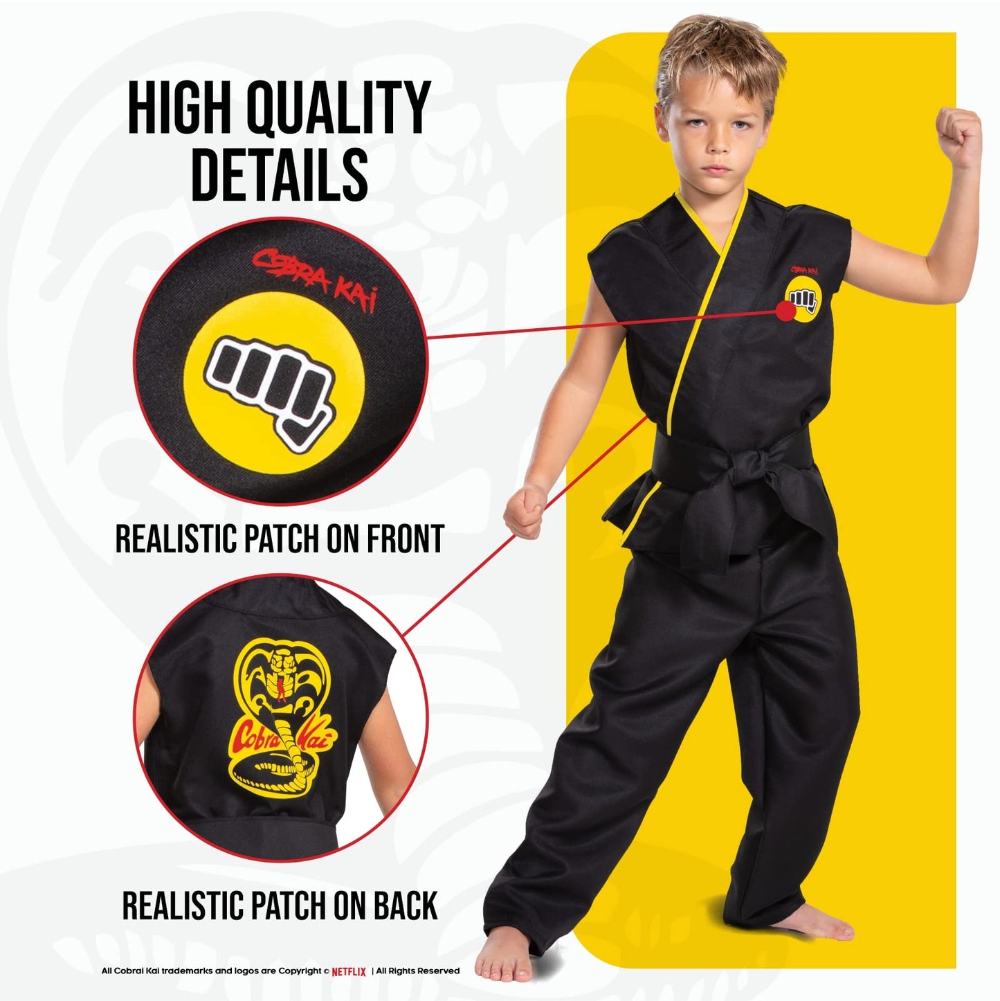 Disguise Cobra Kai Costume For Kids, Official Cobra Kai Costume Kids Gi With Black Belt, Child Size Large (10-12)